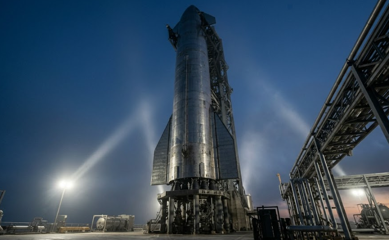 Rocket launch at night